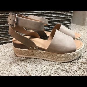 Soda Brand Nude Ankle Strap Sandal/Espadrille.